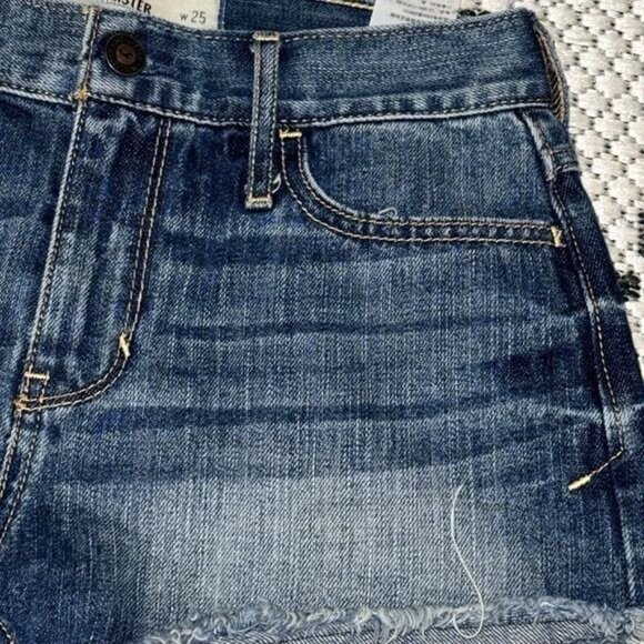 Hollister Womens Denim Cutoff Shorts W25 Size 1 Distressed Frayed Hem Blue - Picture 4 of 10